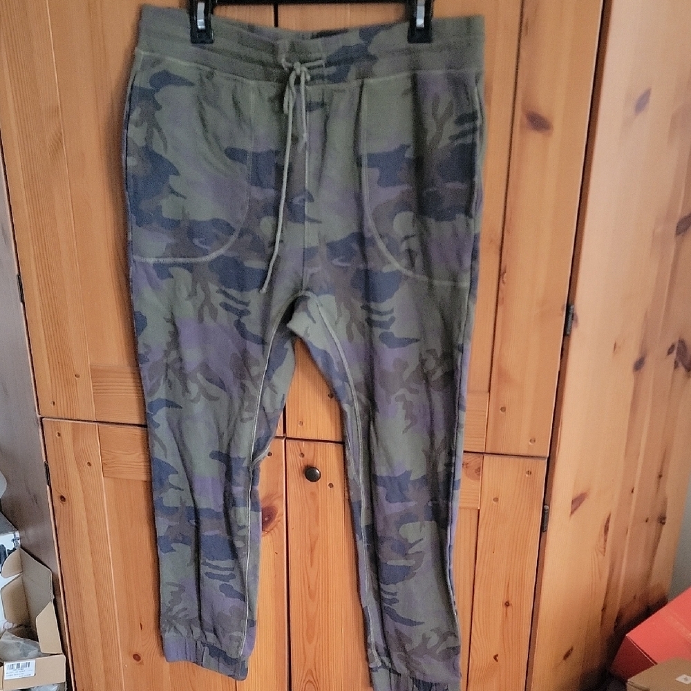 Free People Green and Purple Camouflage Joggers